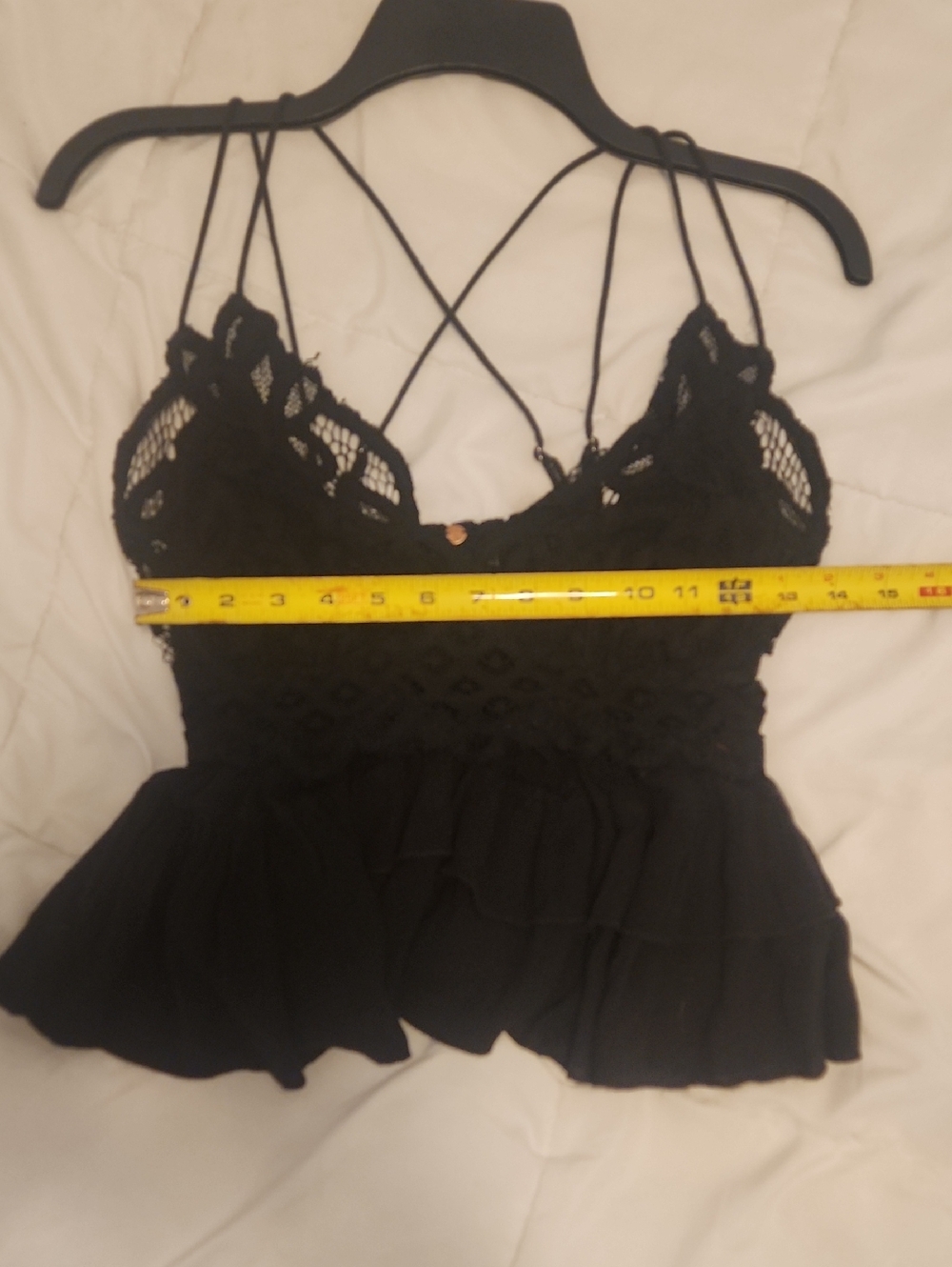 FP One Adella Lace Cami Tank Top Black Boho Smocked Medium L:22 P2P:13.5
